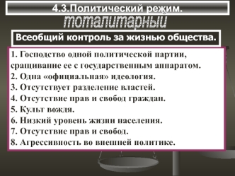 Политический режим. Всеобщий контроль за жизнью общества