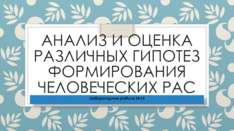 Анализ и оценка различных гипотез формирования человеческих рас