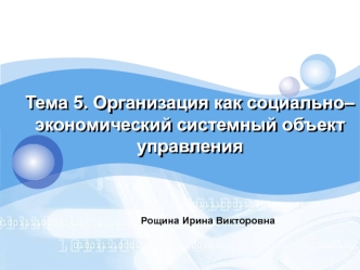 Организация как социально–экономический системный объект управления