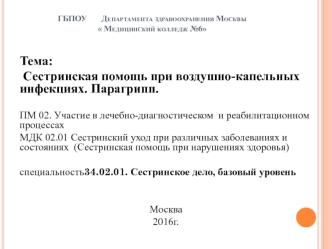 Сестринская помощь при воздушно-капельных инфекциях. Парагрипп