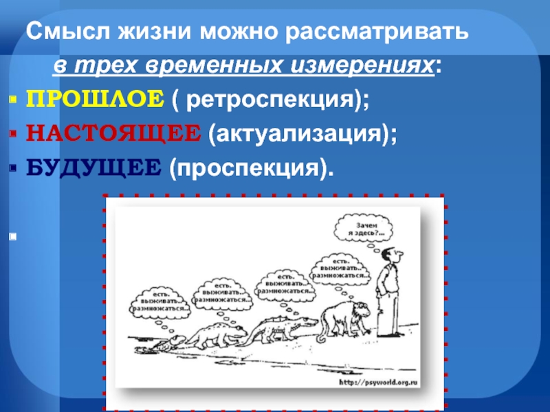 Временные измерения. Смысл жизни можно рассматривать в трех временных измерениях. Примеры проспекции в литературе. Проспекция в тексте. Ретроспекция это в философии.