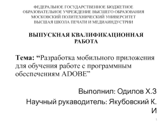 Разработка мобильного приложения для обучения работе с программным обеспечениям ADOBE