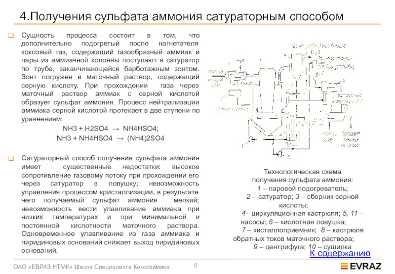 Технологическая схема сульфата аммония