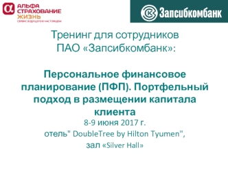 Персональное финансовое планирование. Портфельный подход в размещении капитала клиента. Тренинг