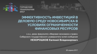 Эффективность инвестиций в деловую среду Новосибирска в условиях ограниченности финансовых ресурсов