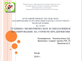 Технико-экономическое и оперативное планирование на горном предприятии