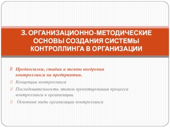 Организационно-методические основы создания системы контроллинга в организации. (Тема 3.1)