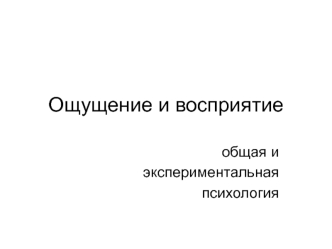 Ощущение и восприятие. Общая и экспериментальная психология