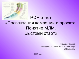 PDF-отчет Презентация компании и проекта. Понятие МЛМ. Быстрый старт