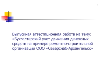 Бухгалтерский учет движения денежных средств на примере ремонтно-строительной организации ООО Северснаб-Архангельск