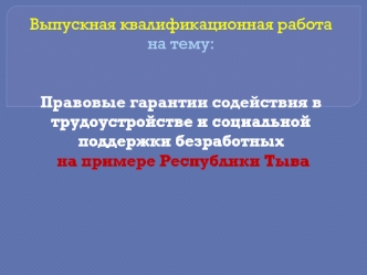 Правовые гарантии содействия в трудоустройстве и социальной поддержки безработных в Республике Тыва