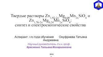 Твердые растворы Zn1,92-2хMg0,08Mn2xSiO4 и Zn1,76-2хMg0,24Mn2xSiO4: синтез и спектроскопические свойства