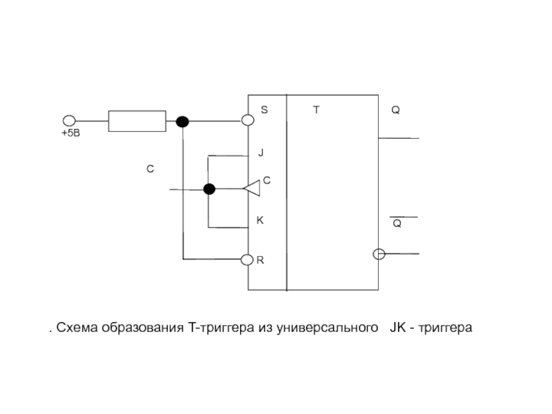 . Схема образования T-триггера из универсального JK - триггера