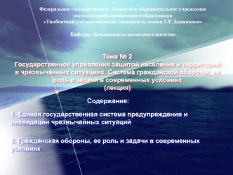 Государственное управление защитой населения и территорий в чрезвычайных ситуациях. Система гражданской обороны