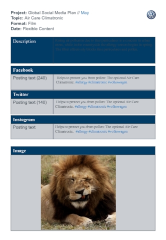 Project: Global Social Media Plan // May Topic: Air Care Climatronic Format: Film Date: Flexible Content