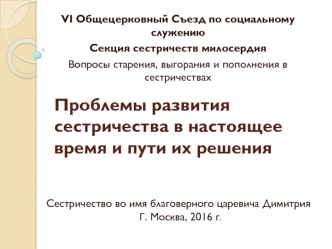 Проблемы развития сестричества в настоящее время и пути их решения