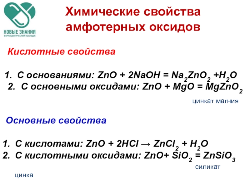 Zno какой класс соединений. Основные свойства основных амфотерных кислотных оксидов. Химические свойства взаимодействие с амфотерными основаниями. Химические свойства оксидов амфотерные оксиды. Химические свойства основных амфотерных кислотных оксидов таблица.