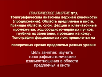 Топографическая анатомия в области предплечья и кисти. (Занятие 3)