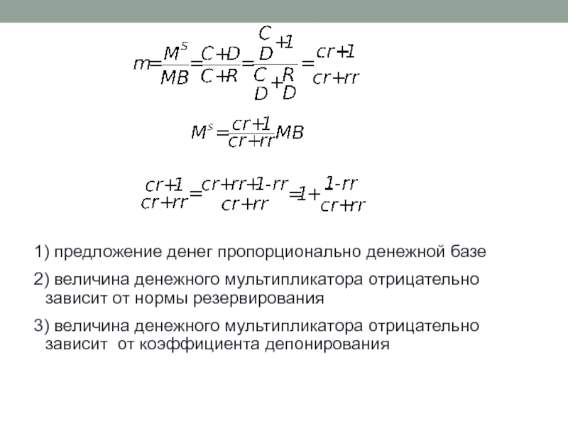 Мультипликатор предложения денег величина