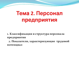 Персонал предприятия. Классификация и структура персонала предприятия. (Лекция 2)