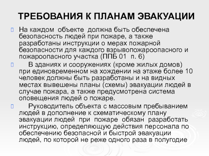 На каких объектах необходимо разрабатывать и вывешивать на видных местах планы эвакуации людей при пожаре