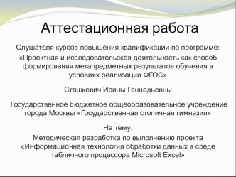 Аттестационная работа. Информационная технология обработки данных в среде табличного процессора Microsoft Excel