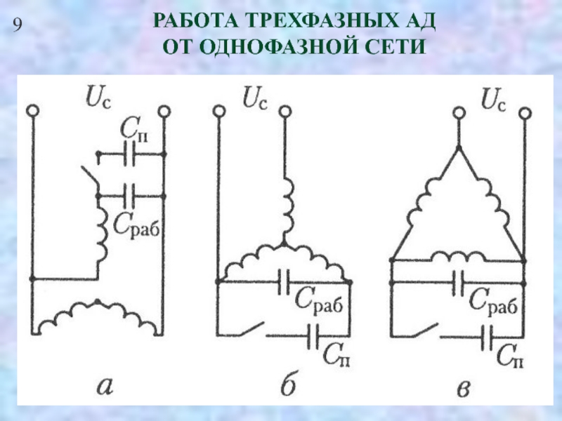 Схема включения трехфазного двигателя в однофазную сеть