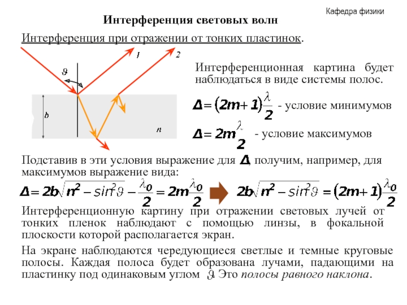 Проведите расчет интерференционной картины в тонкой пленке