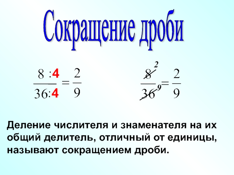 Сократи дроби с натуральными числителями и знаменателями