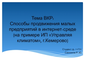 Способы продвижения малых предприятий в интернет-среде. ИП Управляя климатом