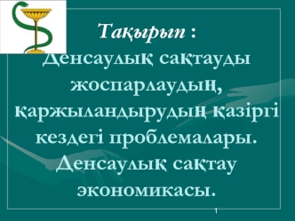 Денсаулық сақтауды жоспарлаудың, қаржыландырудың қазіргі кездегі проблемалары. Денсаулық сақтау экономикасы