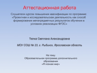 Аттестационная работа. Образовательная программа дополнительного образования Я познаю мир