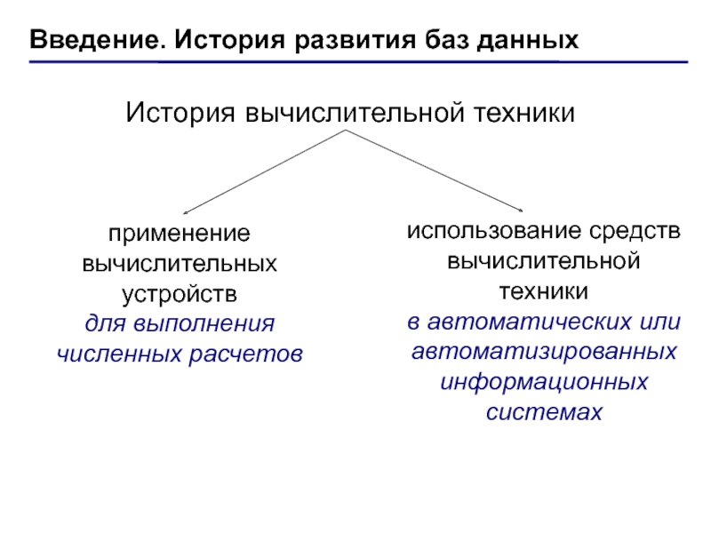 История данных. Применение вычислительной техники для выполнения численных расчетов. История СУБД.