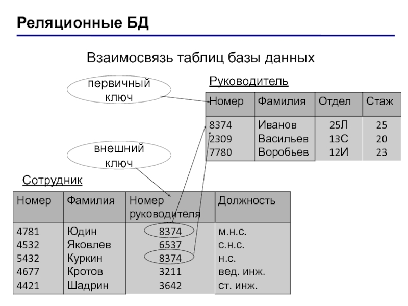 Первичному ключу в реляционной базе данных