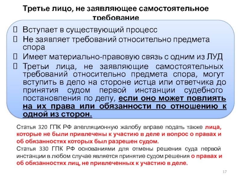 Заявляющие самостоятельные требования относительно предмета. Третьи лица не заявляющие самостоятельных требований. 3 Лица заявляющие самостоятельные требования относительно предмета. Третьи лица заявляющие самостоятельные требования. 3 Лица не заявляющие самостоятельные требования.