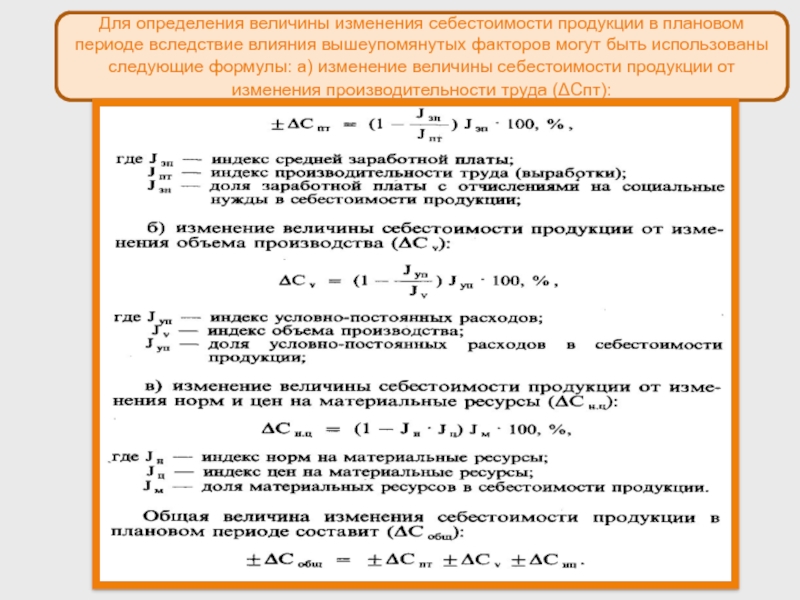 Снижение себестоимости сравнимой товарной продукции по плану формула