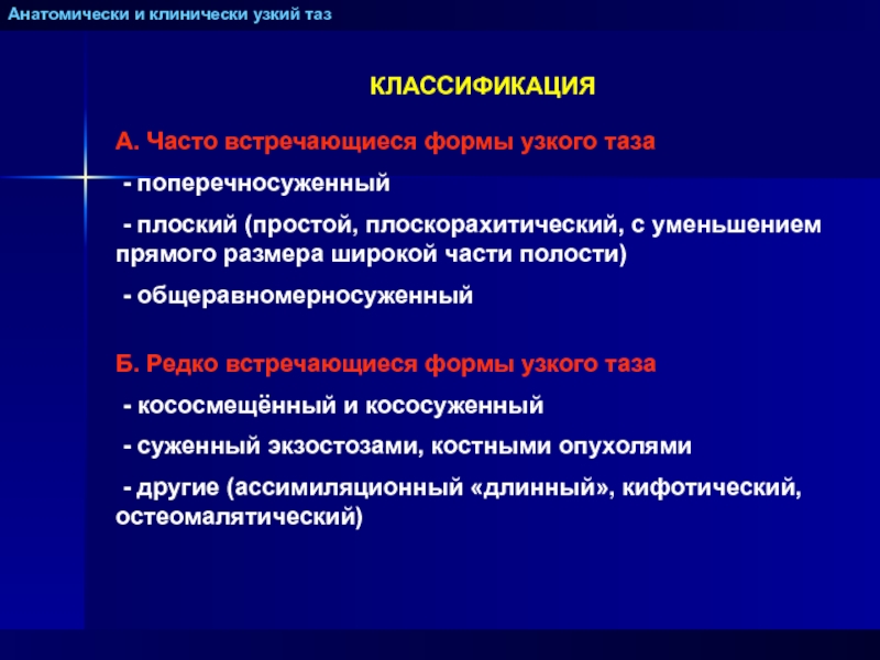 Анатомически и клинически узкий таз презентация