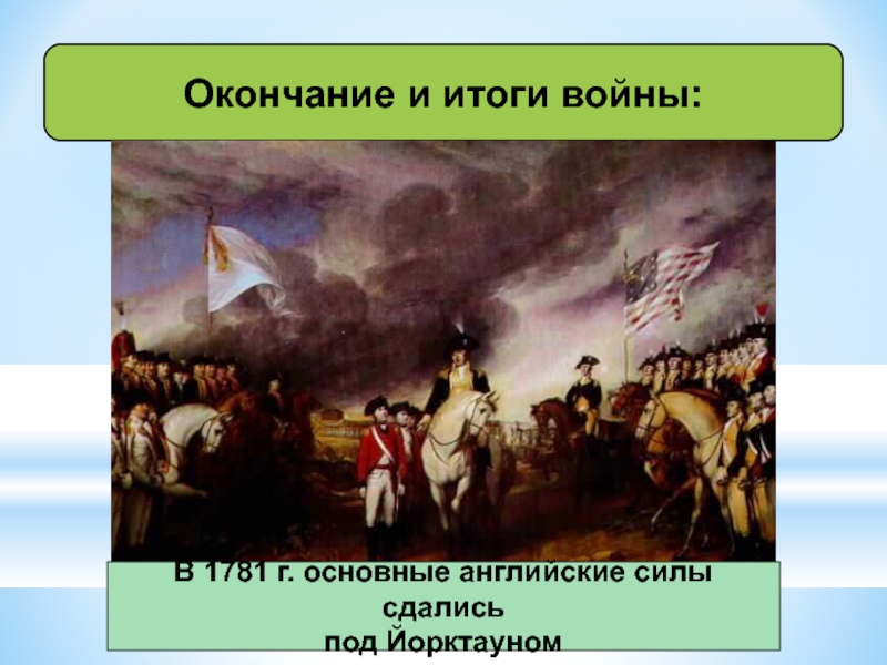 Итоги войны картина. 1781 Г. при Йорктауне.