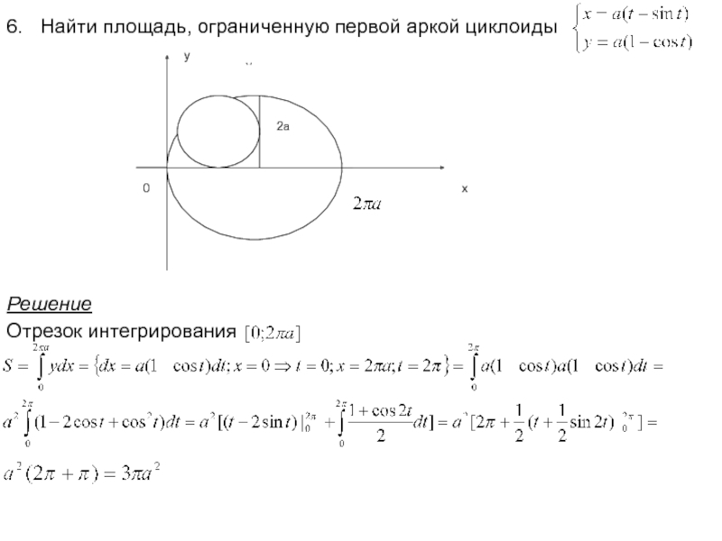 Найти площадь ограниченную. Площадь арки циклоиды через интеграл. Площадь первой арки циклоиды. Вычислить площадь фигуры ограниченной циклоидой. Найдите площадь фигуры ограниченной одной аркой циклоиды.