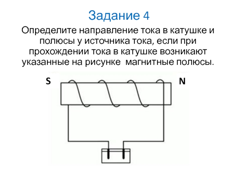 Обозначить полюсы источника тока питающего соленоид чтобы наблюдалось указанное на рисунке