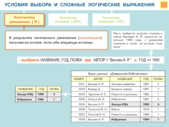 Условия выбора и сложные логические выражения