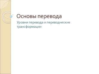 Основы перевода. Уровни перевода и переводческие трансформации