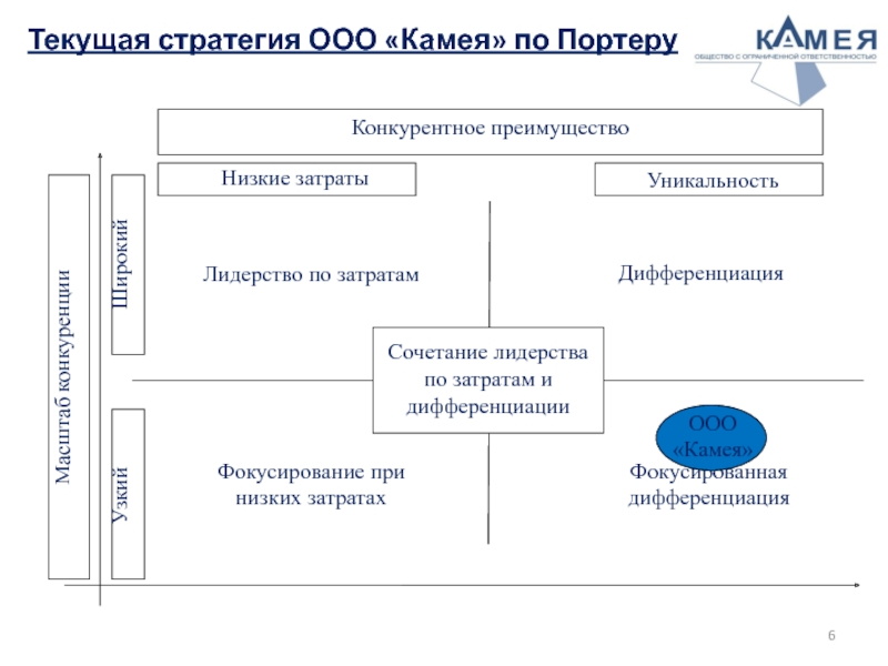 Текущая стратегия ООО «Камея» по Портеру