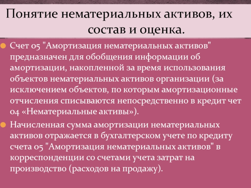 Период использования нематериальных активов. Оценка и амортизация нематериальных активов. Виды износа нематериальных активов. Учет амортизации нематериальных активов. Счет 05 амортизация нематериальных активов.