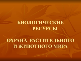 Биологические ресурсы. Охрана растительного и животного мира