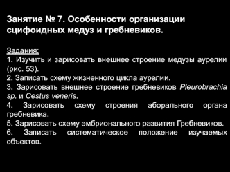 Особенности организации сцифоидных медуз и гребневиков