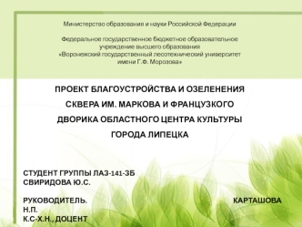 Проект благоустройства и озеленения сквера им. Маркова и французкого дворика областного центра культуры города Липецка