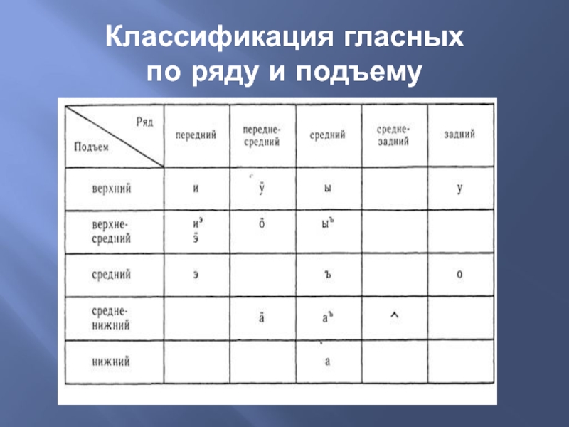 Лабиализованный гласный верхнего подъема. Классификация гласных. Классификация гласных звуков.