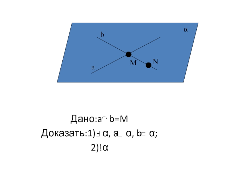 Дано:a  b=M Доказать:1)  α, а  α, b  α;