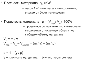 Плотность, пористость материала. Весовая, объемная влажность. Коэффициент теплопроводности, излучения